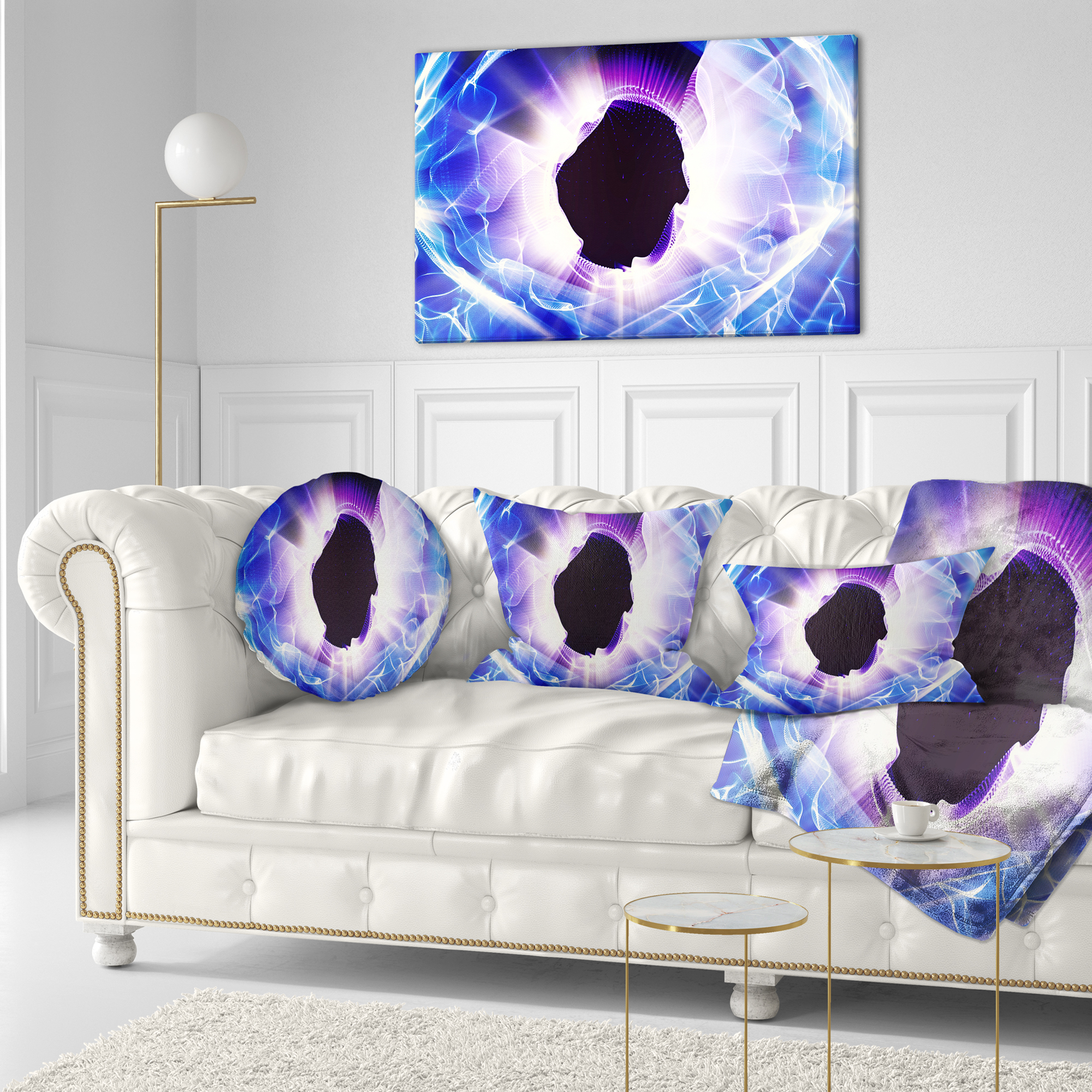 Designart Fractal Blue Light Shine - Abstract Throw Pillow - 12x20