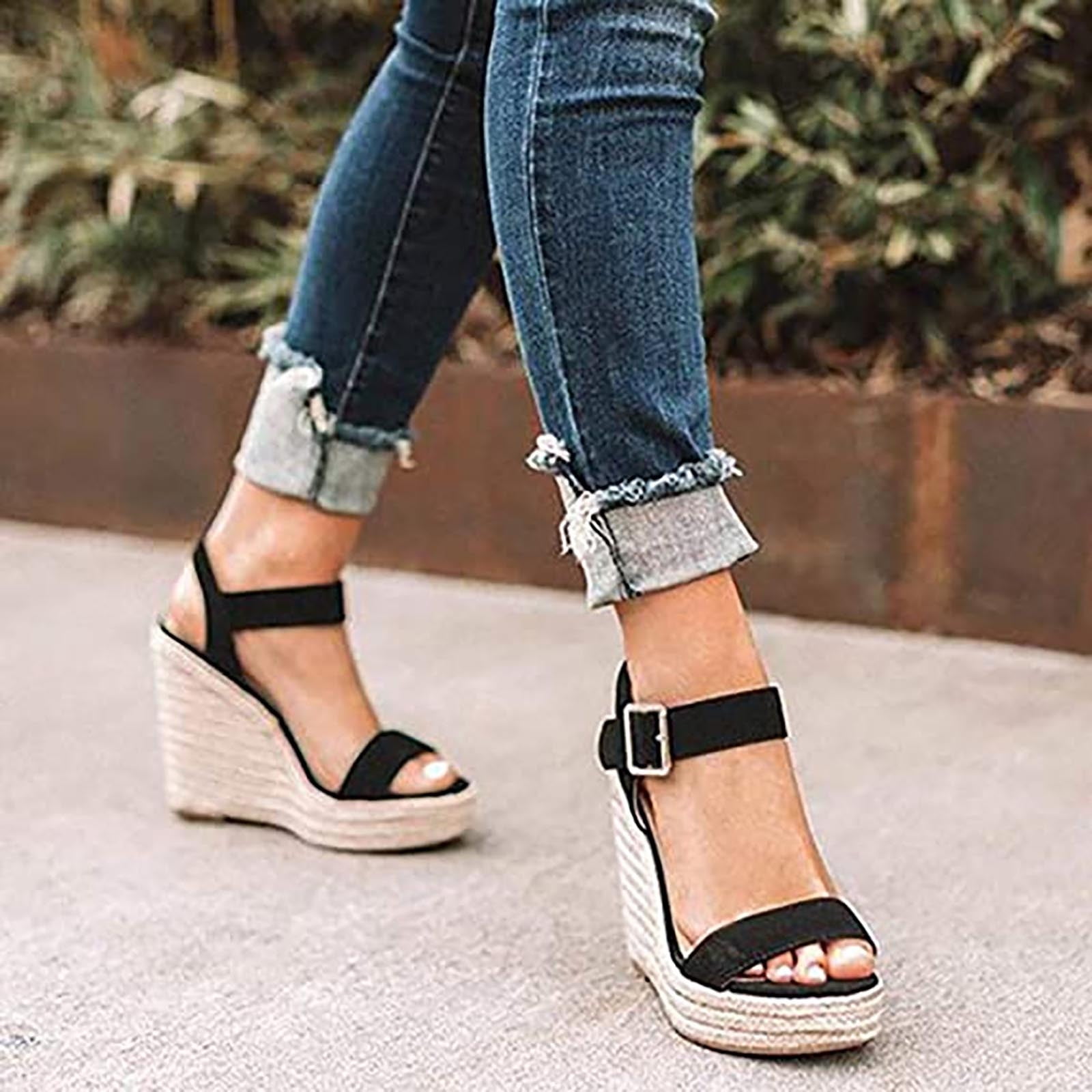 Dvkptbk Wedge Sandals For Women Summer Slip On Slipper Platform Sandals Comfortable Leather Mules Walking Wedge Shoes Mothers Day Gifts Black