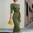 thumbnail image 5 of Women's Vintage Polka Dot Midi Dress, Crew Neck 3/4 Sleeve Self Tie Waist Slim Bodycon Knee-Length Pencil Dress Army Green XXXL(XXXL), 5 of 6