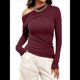 thumbnail image 3 of Blusas de Mujer con Hombros Descubiertos, Elegantes, de Larga, Asimétricas, Ajustadas, para Salir, de Otoño, con Frunces. Vino Tinto L, 3 of 8