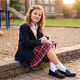 thumbnail image 5 of Girls Plaid Pleated Skirt Classic School Uniform A-Line Skirt Elastic Waist Tartan Skirt for Kids Teens Casual Daily Wear & School Outfit,120, 5 of 8