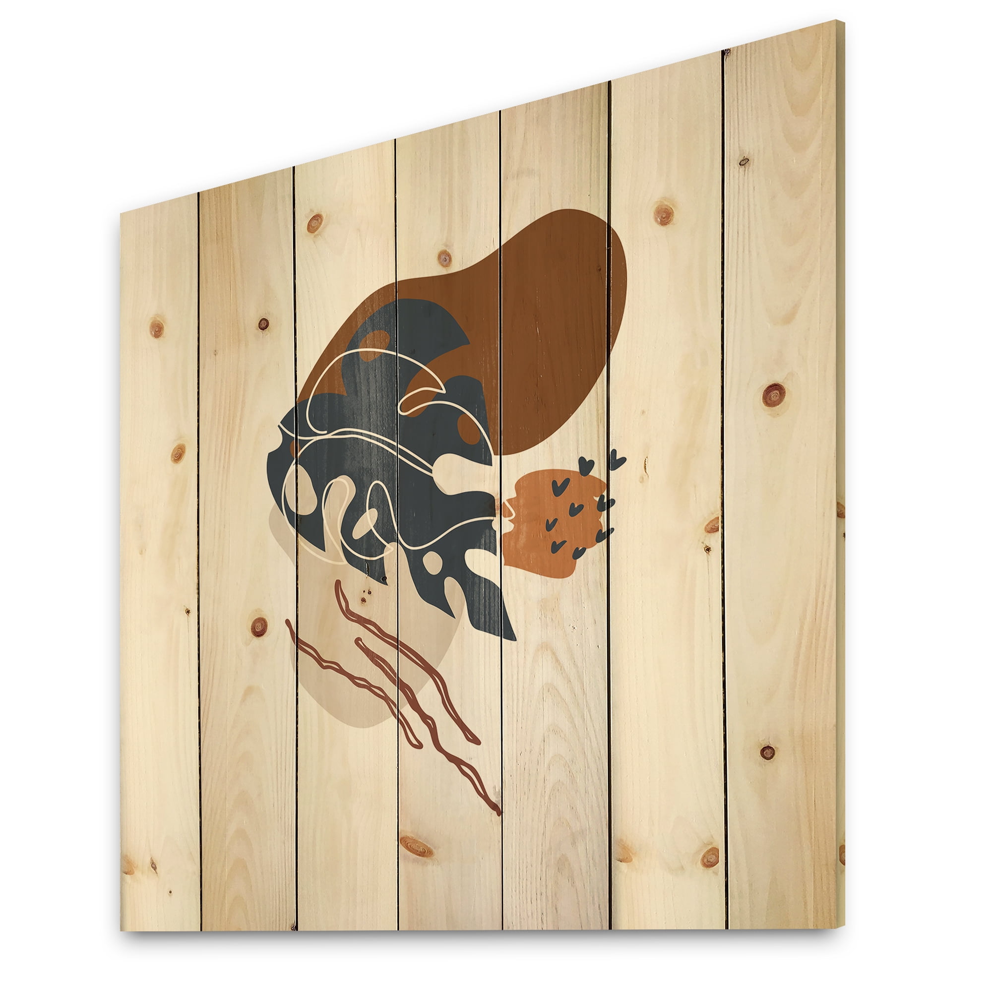 Designart 'Abstract Flowers Plants With Elementary Shapes III' Modern Print on Natural Pine Wood