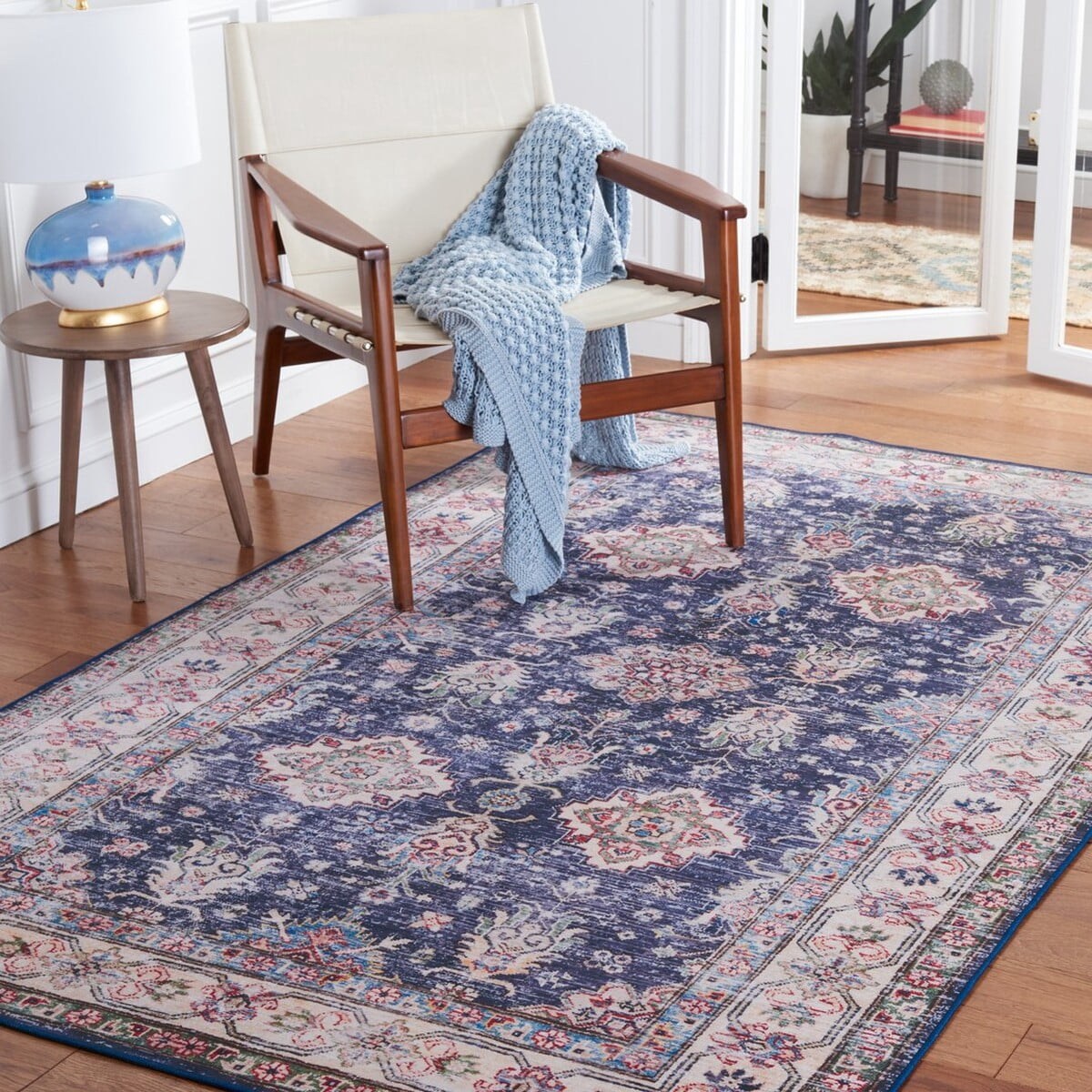 SAFAVIEH Tucson Paisley Traditional Machine Washable Area Rug, 5' x 8', Navy/Beige
