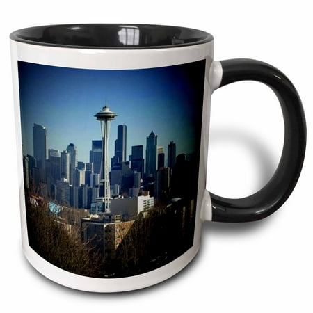 3dRose Seattle Space Needle and Downtown - Two Tone Black Mug,