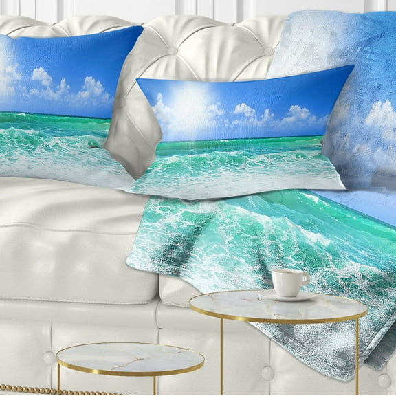 Designart Beautiful Blue Beach - Seascape Photography Throw Pillow - 12x20