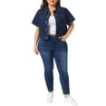 thumbnail image 2 of Agnes Orinda Women's Plus Size Cropped Denim Jackets Classic Lapel Short Sleeve Button Down Washed Casual Jean Jacket with Pocket 1X Dark Blue, 2 of 6
