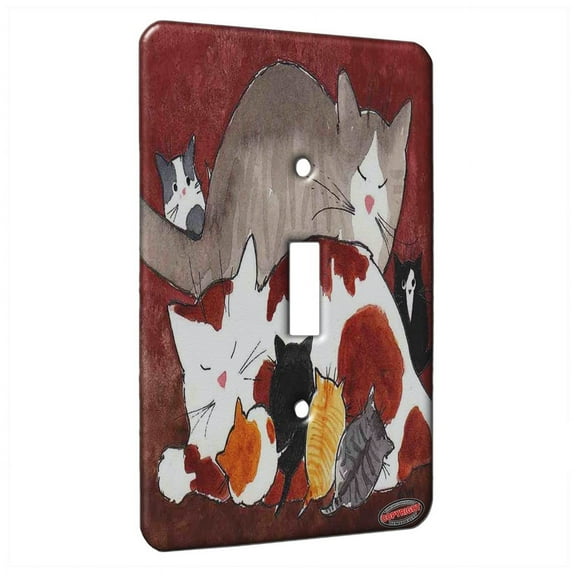 KuzmarK™ Single Gang Toggle Switch Wall Plate - Shorthair Mama Cats and Kittens Cat Art by Denise Every