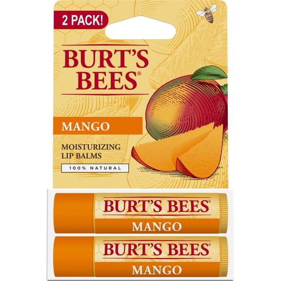 Burt's Bees 100% Natural Origin Moisturizing Lip Balm, Mango, 2 Count, Pack of 6