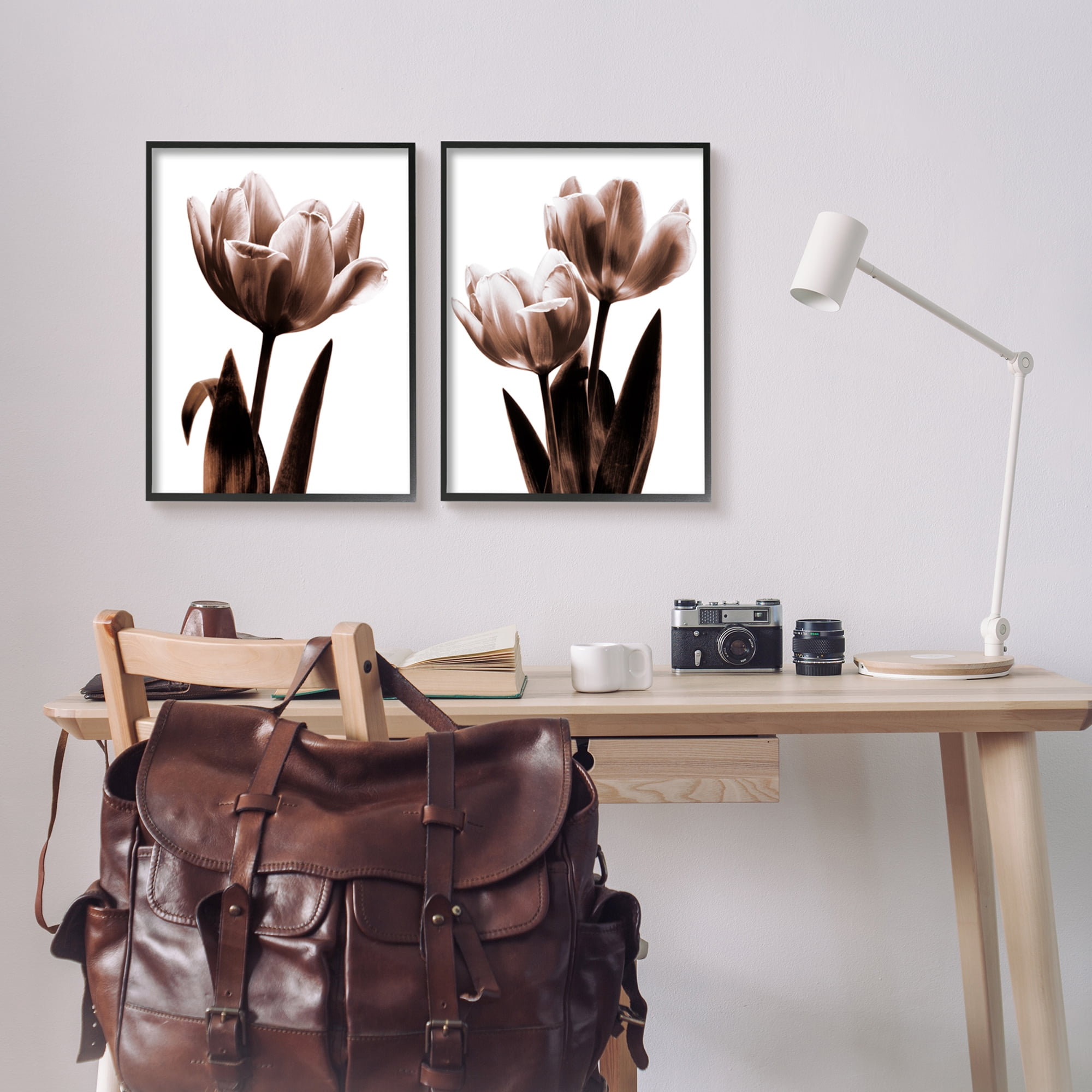 Stupell Industries Modern Tulip Silhouettes Botanical & Floral Photography Black Framed Art Print Wall Art, 16 x 20, Set of 2