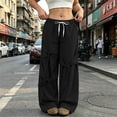 thumbnail image 4 of Gytharion Women's Bow Tie Streetwear Sweatpants with Pockets Drawstring Elastic Waist Joggers Solid Color Loose Wide Leg Pants, 4 of 8