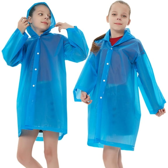2Pack Rain Ponchos Raincoats for Kids, Reusable Boys Girls Rain Jackets Emergency with Hood for Family Travel Outdoor