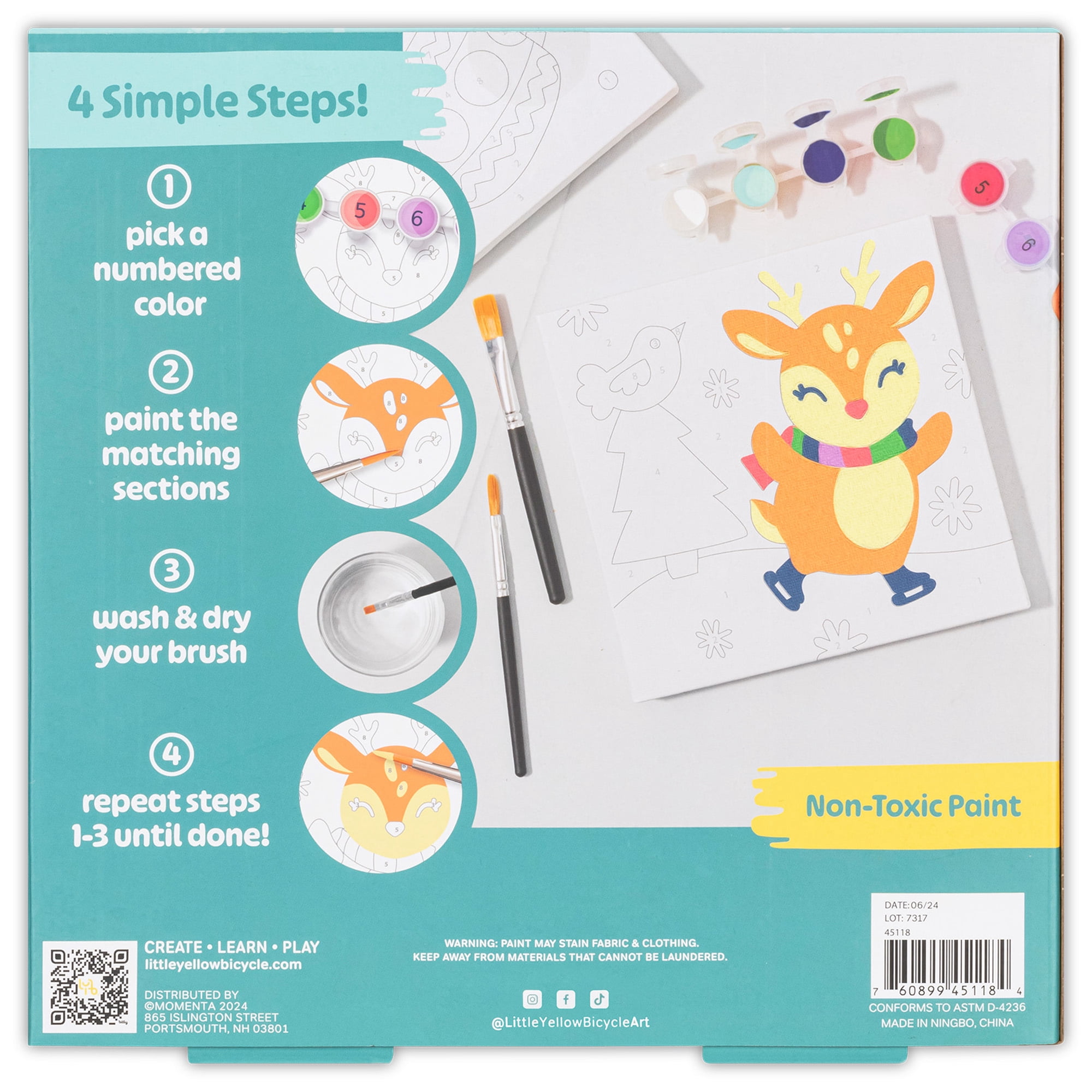Little Yellow Bicycle: Reindeer Paint-By-Number Kit - Complete Art Set W/ 2 Canvases, 2 Brushes & 8 Paint Pots, Holiday-Themed, Kid & Adult Craft Kit