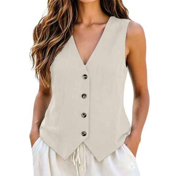 Women Lightweight Vest Tank Top Summer Slim Fit Sleeveless Lapel Layered No Print Casual Wear