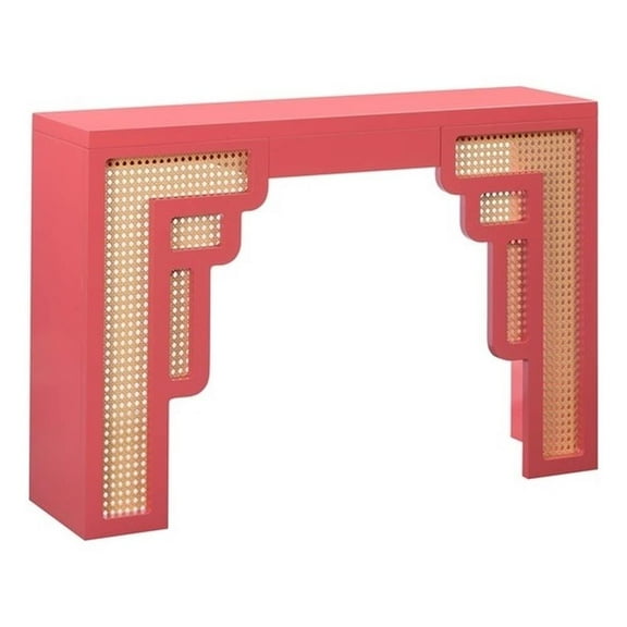 Pemberley Row Rattan Coral Pink Console Table Rectangular Unassembled