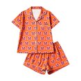 thumbnail image 2 of WAYUTE Halloween Theme Girls Pajamas Pumpkin Print Short Sleeved Button Down Lapel Shirts and Shorts for Kids Pjs Loungewear Casual Daily Wear, 2 of 4