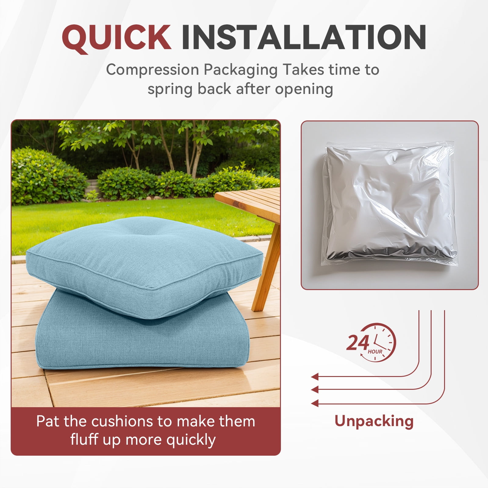 Planntonneo Outdoor Wicker Furniture Cushion Set, 25 x 22 x 4 Deep Seat Patio Chair Cushions, Baby Blue, 1 Set