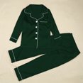 thumbnail image 3 of HNMKIU Green Pajamas Kids Soft Matching Family Pajamas Set with Buttons Long Sleeve Solid Color Family Casual Wear Home Sleepwear Dark Green,Kids:7-8 Years, 3 of 10