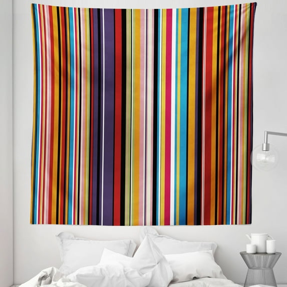 Abstract Tapestry, Vibrant Colored Stripes Vertical Pattern Funky Modern Tile Illustration, Fabric Wall Hanging Decor for Bedroom Living Room Dorm, 5 Sizes, Multicolor, by Ambesonne