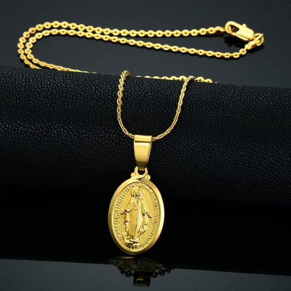Religious Jewelry Virgin Mary Necklaces Pendants Christian 14K Yellow Gold Chains For Women Fashion Accessories Madonna