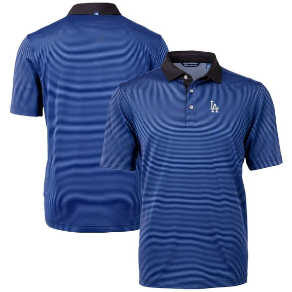 Men's Cutter & Buck Royal/Black Los Angeles Dodgers Virtue Eco Pique Micro Stripe Recycled Big & Tall Polo