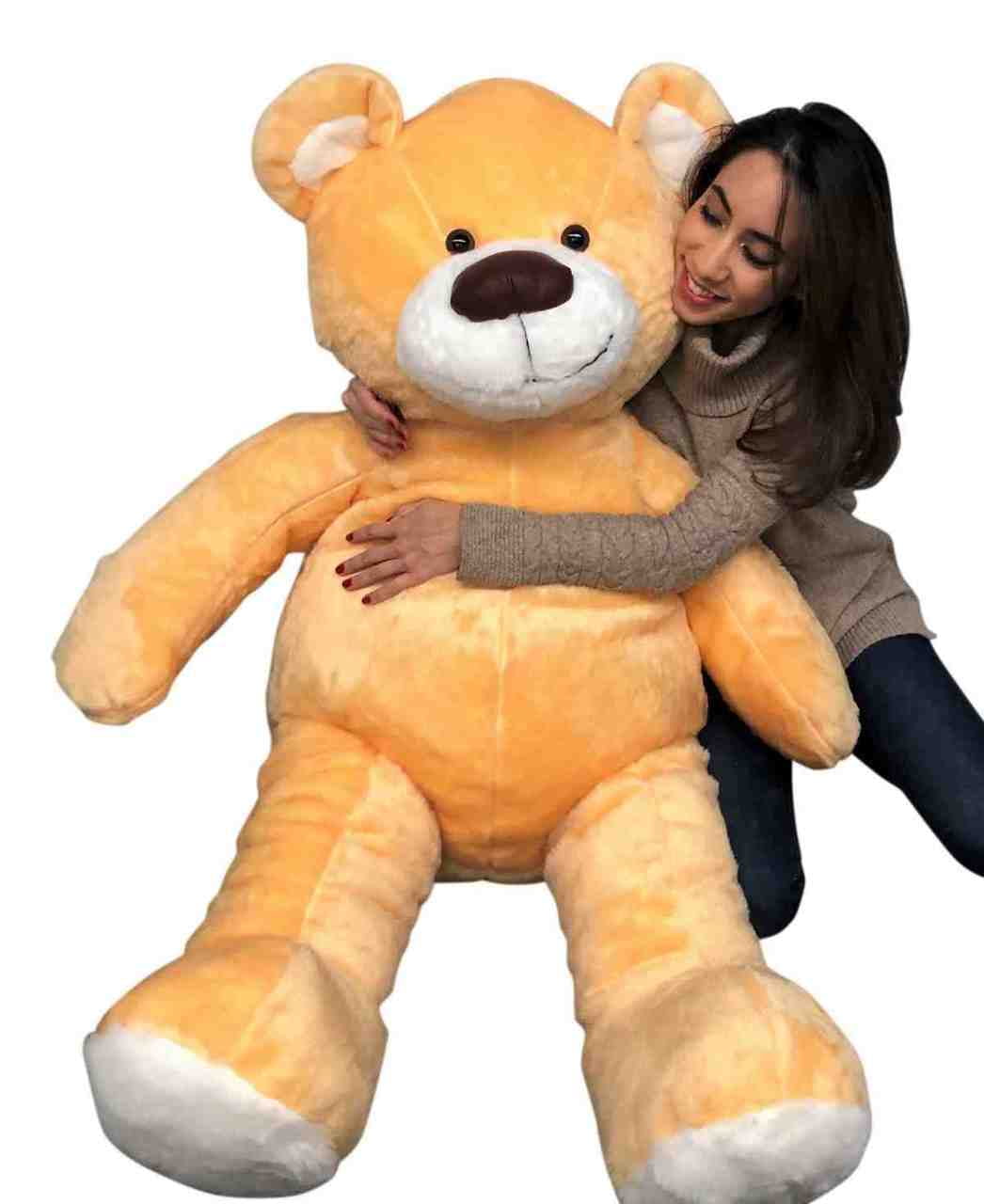 Big Plush American Made Giant Golden Peach Color Teddy Bear Soft 55 Inches Almost 5 Feet Tall