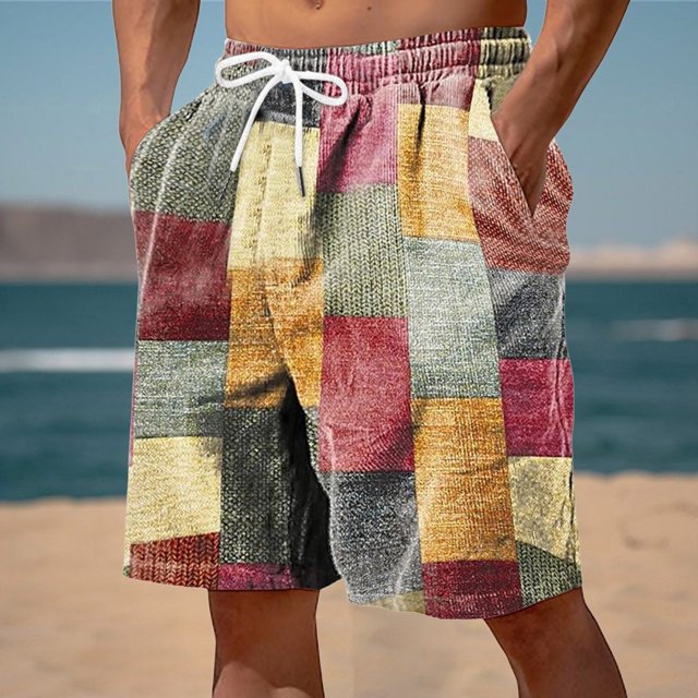 WILLBEST Pantalones Cortos Cargo para Hombre, Estampados 3D, Informales, A Cuadros, para Playa, Holgados