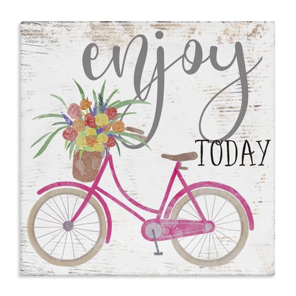 Stupell Industries Farmhouse Enjoy Today Pink Bicycle Canvas Art, 17 x 17, by Ziwei Li