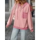 thumbnail image 4 of Women's Contrast Color Stripe V-Neck Hooded Sweatshirt Long Sleeve Casual Pullover with Snap Buttons, 4 of 5