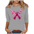 thumbnail image 2 of Alkepwun Breast Cancer Shirt for Women Butterfly Pink Ribbon Breast Cancer Awareness Shirts Stronger Than Cancer Inspirational Tee 3/4 Sleeve Tops, 2 of 4