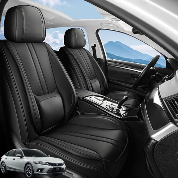 Car Seat Covers Full Set Fit for Honda Civic 2000-2026, Premium Faux Leather Seat Protectors with Lumbar Support, Breathable, Waterproof & Anti-Slip Full Wrapping Edge Seat Covers (Black, Full Set)