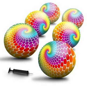 New-Bounce Bouncy Balls for Kids - Colorful Dotted Swirl Playground Balls - Set of 6 Balls with Pump - 8.5" Ball for Children, Toddlers and Pets