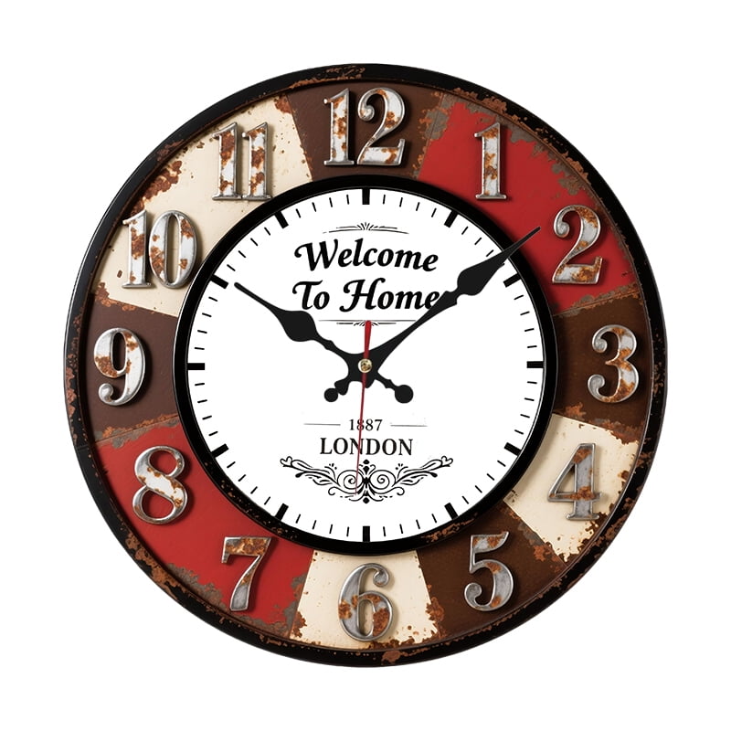 Vintage Farmhouse Wooden Wall Clock Silent Quiet Movement, Tuscan Country Style with Roman Numerals