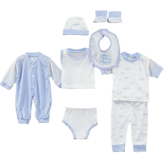 bbymog 8 piece Baby Girl Clothes Sets Newborn Girl Boys Long Sleeve Romper T-Shirt Baby Boy Outfits Newborn Birthday Gifts Blue 60