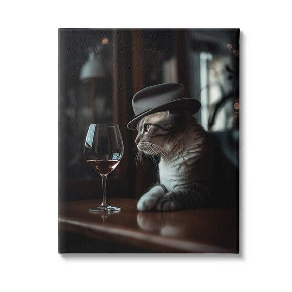 Stupell Industries Classy Cat at Bar Animals & Insects Painting Gallery Wrapped Canvas Art Print Wall Art, 16 x 20