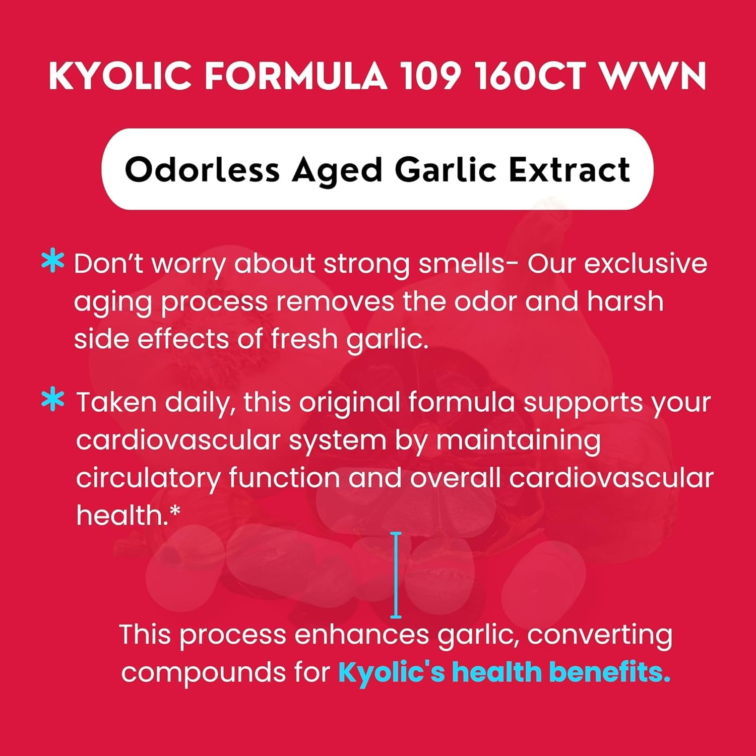 Kyolic Aged Garlic Extract Blood Pressure Health Formula 109 - Non-GMO - 160 Capsules