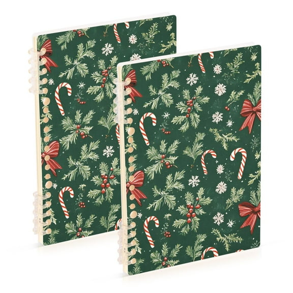 FORMRS 1-Subject Spiral Notebook 8" x 5" College Ruled 60 Refillable Sheet, 2 Pack, Christmas Candy Cane