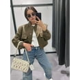 thumbnail image 4 of Women'S Button Down Bombers Jacket Drop Shoulder Short Cropped Coat Outwear Army Green M, 4 of 8