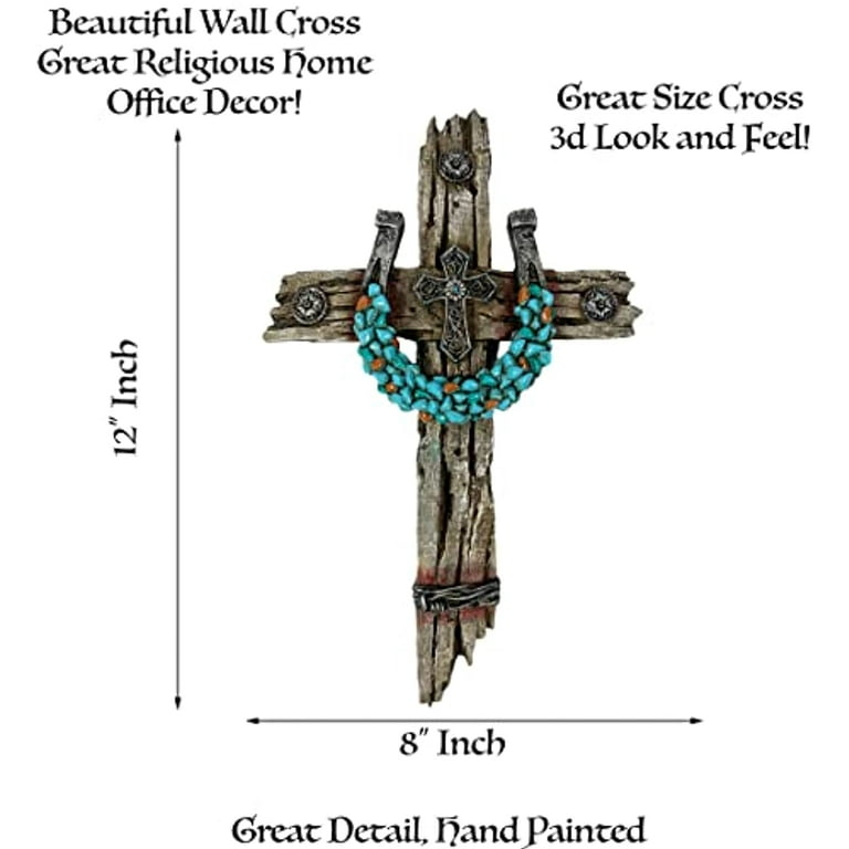 Urbalabs Western 12 Inch Wall Cross Horseshoe Cross Teal Stone Distressed  Rustic Cowboy Religious Wall Hanging Cross Country Wall Decor Room  Decoration Office Church Home 