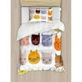 thumbnail image 3 of Cat Queen Size Duvet Cover Set, Cute Watercolor Effect Cat Heads in Colorful Humor Fun Purring Meow Animal Kids Artsy Print, Decorative 3 Piece Bedding Set with 2 Pillow Shams, Multi, by Ambesonne, 3 of 3