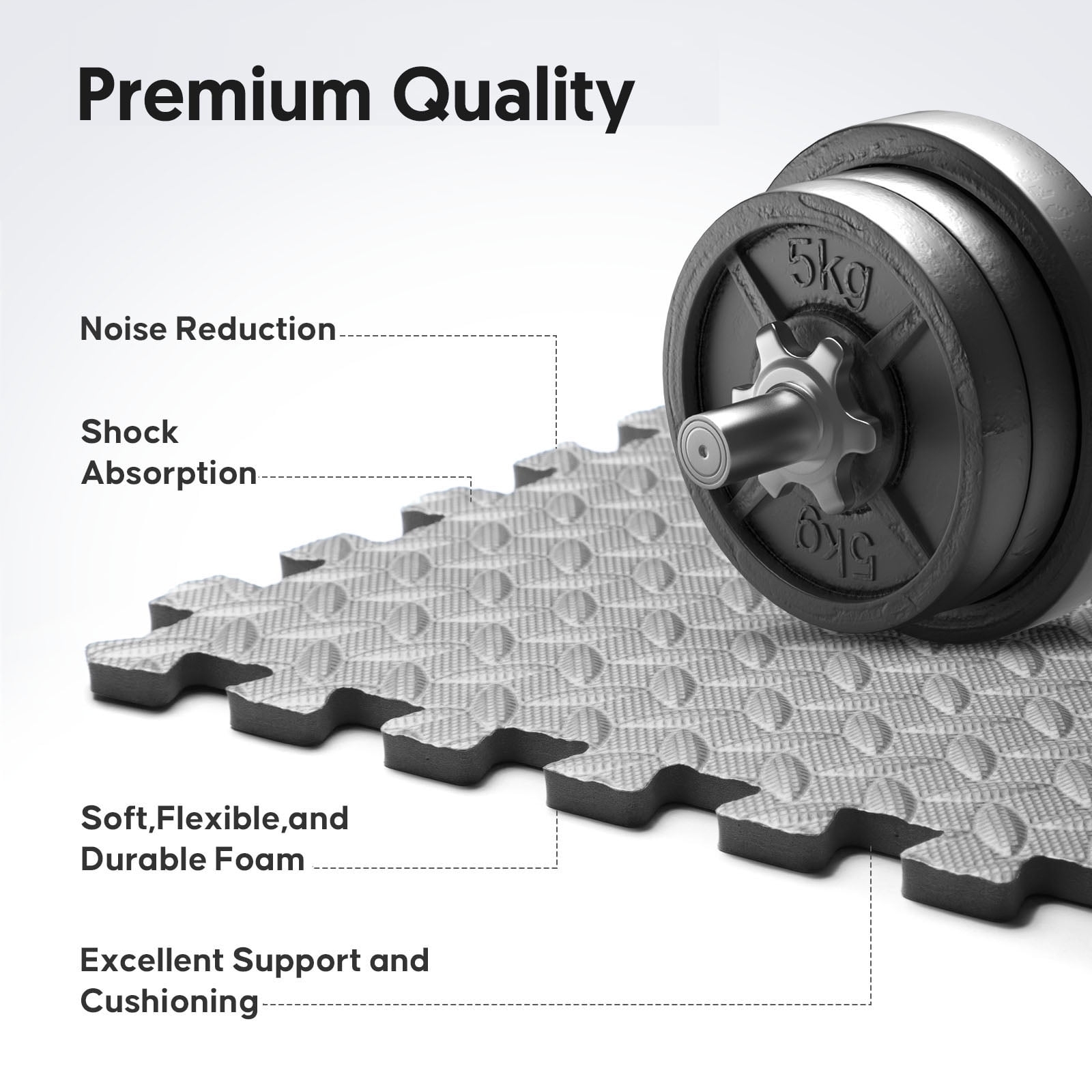 Home Gym Mat, Puzzle Exercise Mat, EVA Interlocking Foam Floor Tiles for Home Workout Equipment and Kids' Play Areas - 24 in x 24 in x ½ in - 12 Tiles Grey