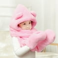 thumbnail image 4 of Visland Kids Hooded Scarf Glove 3 In 1, Fashion Casual Solid Color Cute Bear Ear Design Soft Cozy Plush Flannel Winter Head Ear Neck Hand Warm Scarf Hat Mitten for Boys Girls Outdoor Daily Wear, 4 of 5