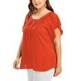 thumbnail image 3 of MAWCLOS Women Sexy Plus Size Tops V Neck Short Sleeve Tunic Blouse Lace Splicing T-shirt Tee for Summer, 3 of 5