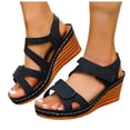 thumbnail image 1 of Sandales à Plateforme pour Femmes à Bout Ouvert avec Bride Ajustable, Slingback, Sandale Compensée, Semelle Intérieure Coussinée Confortable, Chaussures de Marche, Noir, Taille 6, 1 of 8