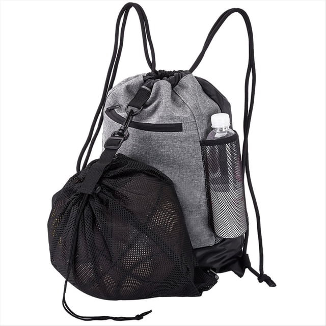Portable Drawstring Basketball Backpack Mesh Bag Football Soccer Volleyball Ball Storage Bags Outdoor Sports,1 * Drawstring Backpack,Black & Gray