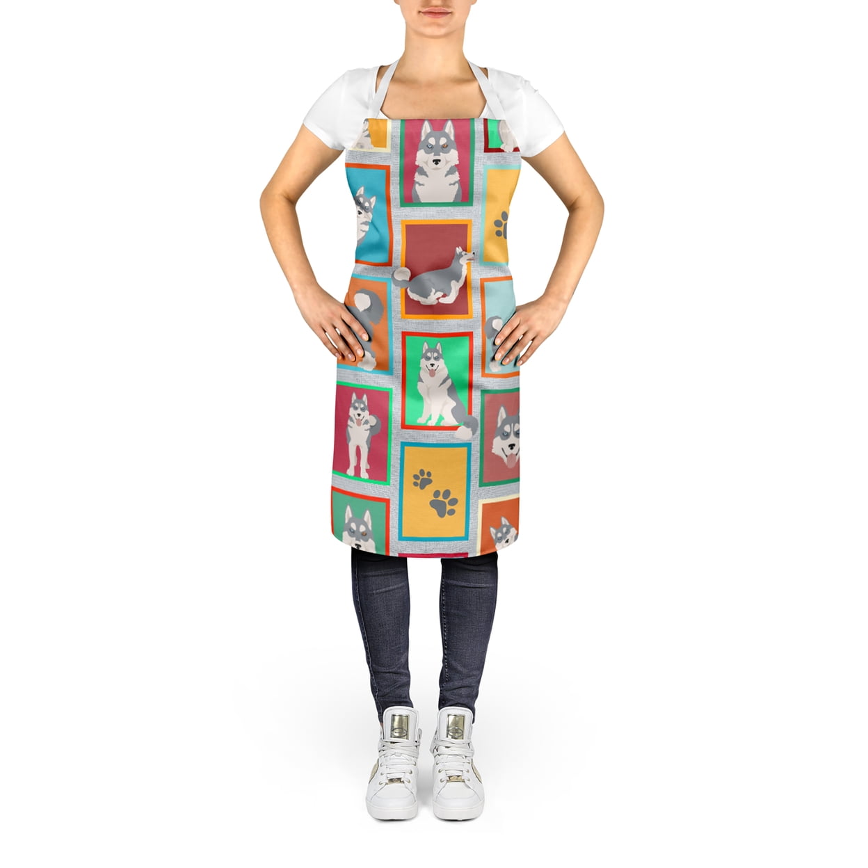 Lots of Grey Siberian Husky Apron 27 in x 30 in