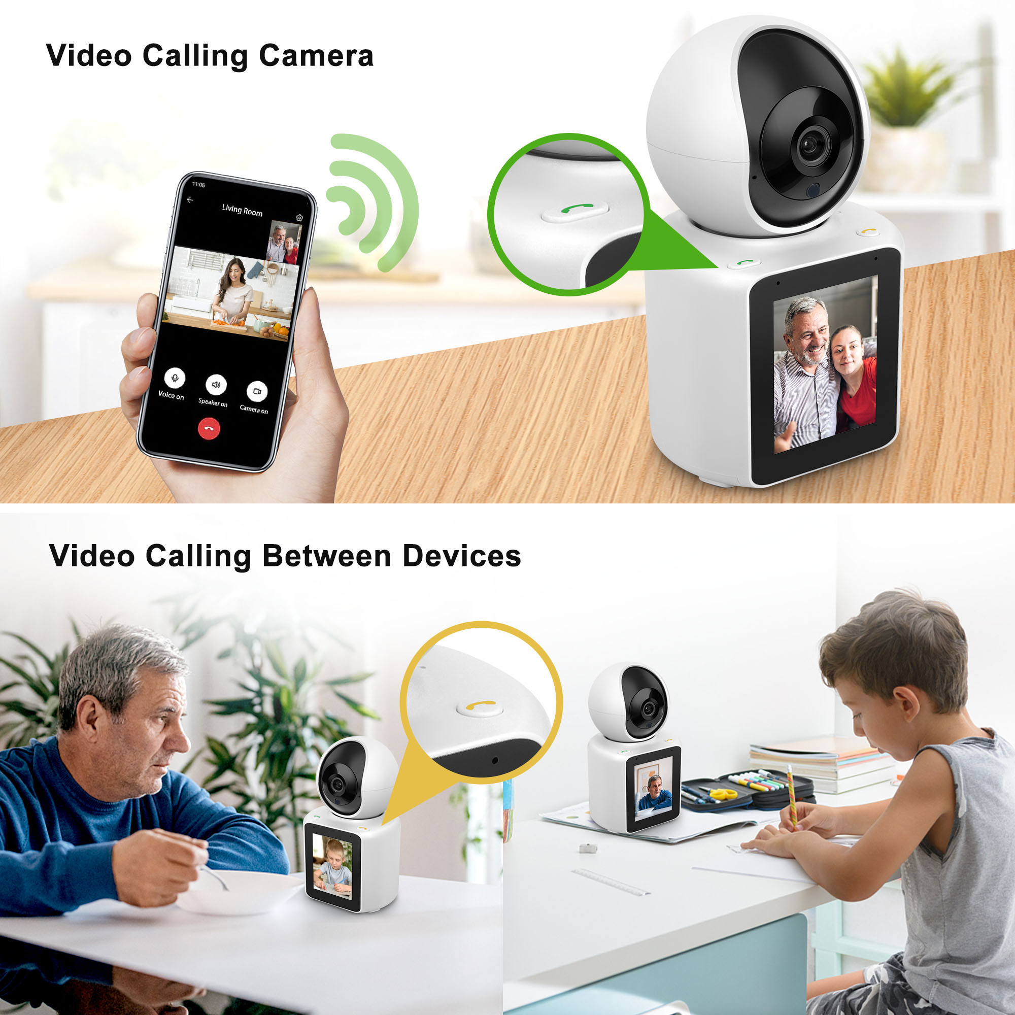 Two-Way Video Camera, Smart Security Camera, 2.8'' 1080p HD Screen, Night Vision, Motion Detection for Baby, Elderly