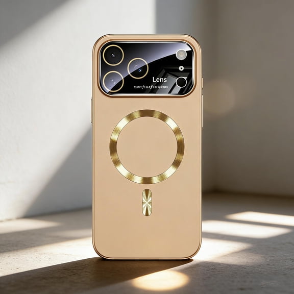 Compatible for iPhone 15 Pro Max Magnetic Case with Glass Camera Lens Protector, Military-Grade Drop Protection Phone Cover for iPhone 15 Pro Max Compatible with Mag-Safe Charging, Desertgold
