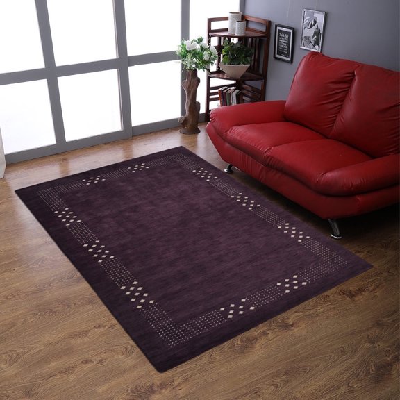 Rugsotic Carpets Handmade Rugs Hand Knotted Loom Rectangle 8'x10' Purple Wool for Indoor Use