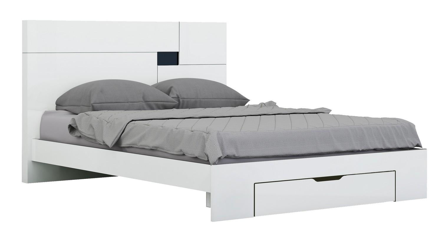 High Gloss Finish King Size Storage Bed, White King Size Bed With Storage