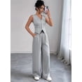 thumbnail image 5 of Womens Two Piece Outfits Summer Fashion Button V Neck Crop Vest Blazer and Wide Leg Pants Suit Matching Gray XL, 5 of 9